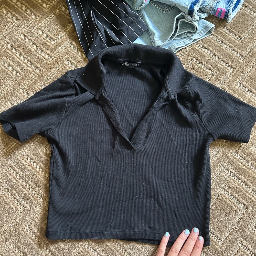 Black Collar Top Zara